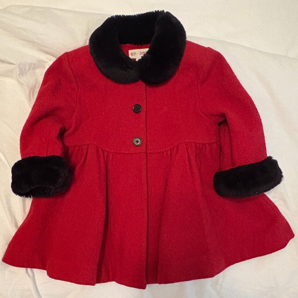 Vintage Girl's Red and Black Dress Coat with Hat - GYMBOREE - 18 months - 2 yrs